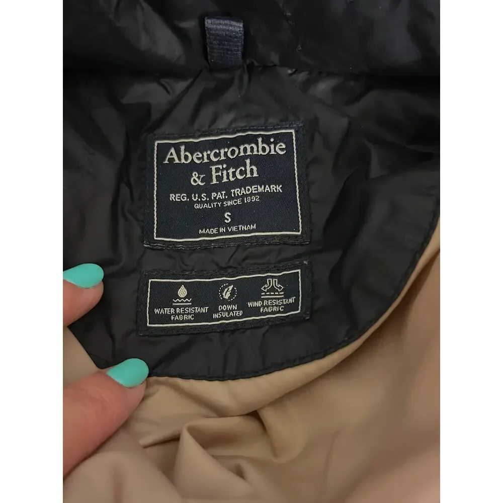 Abercrombie Sherpa Hood Down Puffer Coat Navy Blue Parka Jacket Small S 18x29